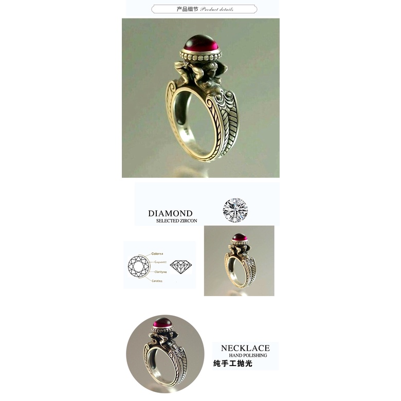 Cincin Lapis Silver 925 Desain Mermaid Ruby Gaya Vintage Untuk Wanita