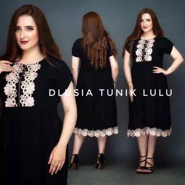 Daster Renda Tunik Lulu Dlusia Rayon Premium Dress Tunik Lengan Pendek Busui Baju Wanita Kekinian LD 110 cm