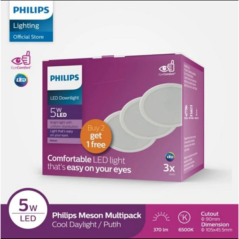 Philips LED Downlight Meson 5 Watt 59447 Paket Beli 2 Gratis 1