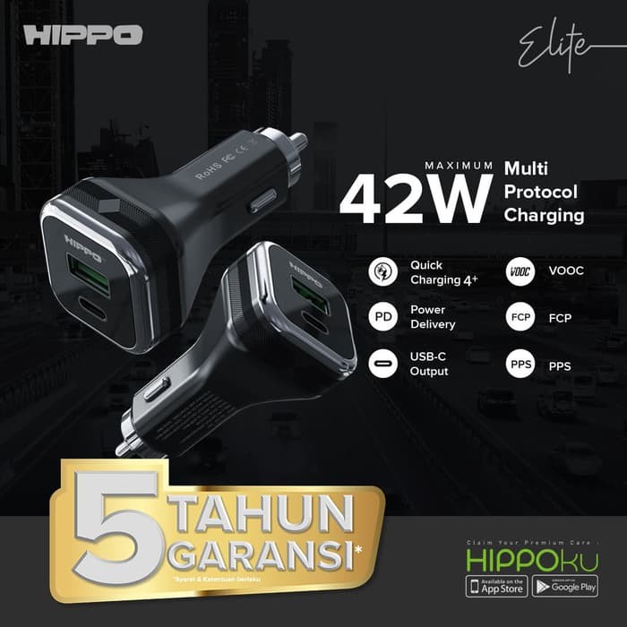 Hippo Elite SV-1 Car Charger Mobil 42W All type Fast Charging