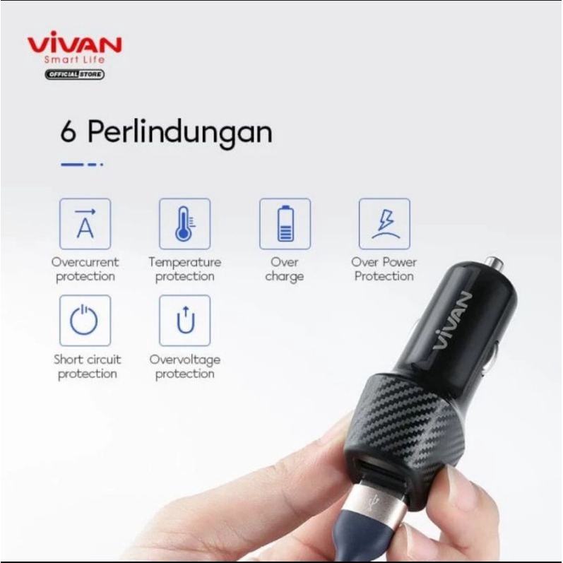 VIVAN Car Charger 30W Dual Port USB-A 3A Quick Charge 3.0 Black CC02Q
