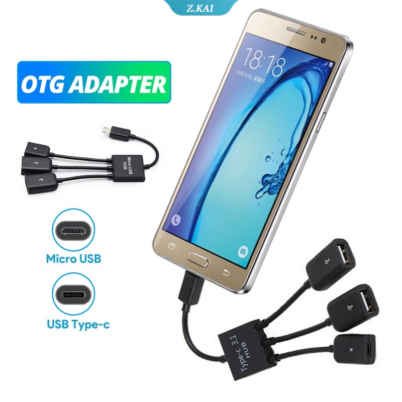 Adapter Converter Micro USB OTG HUB Power Line Mouse U Disk Dual Untuk Ponsel
