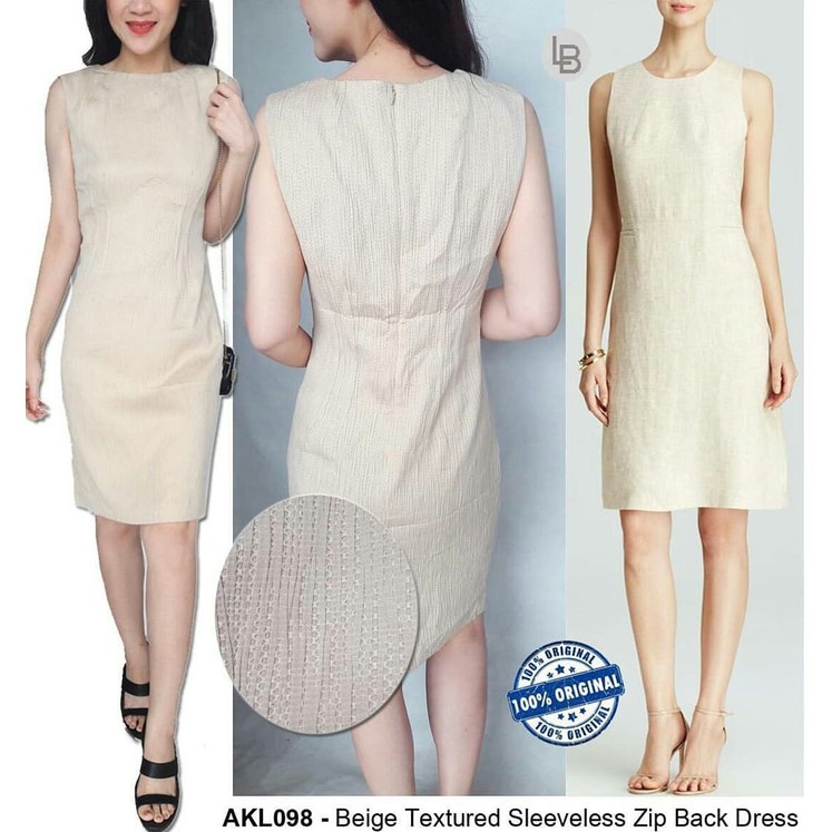 [BB] Baju Branded Murah Anne Klein Beige Textured Sleeveless Zip Back Dress