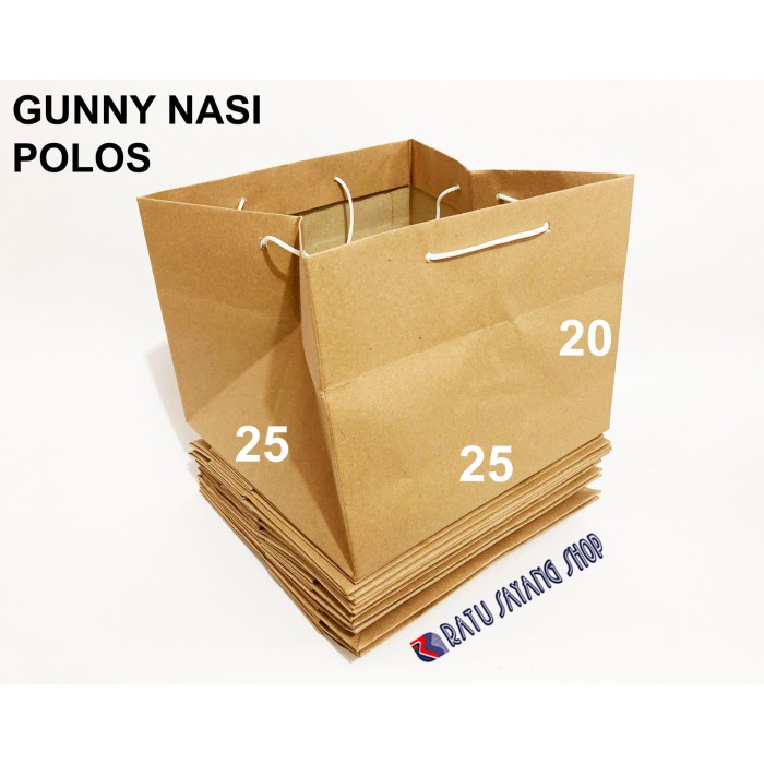 

NEW TAS PAPER BAG GUNNY BOX NASI POLOS (25 X 25 X 20)