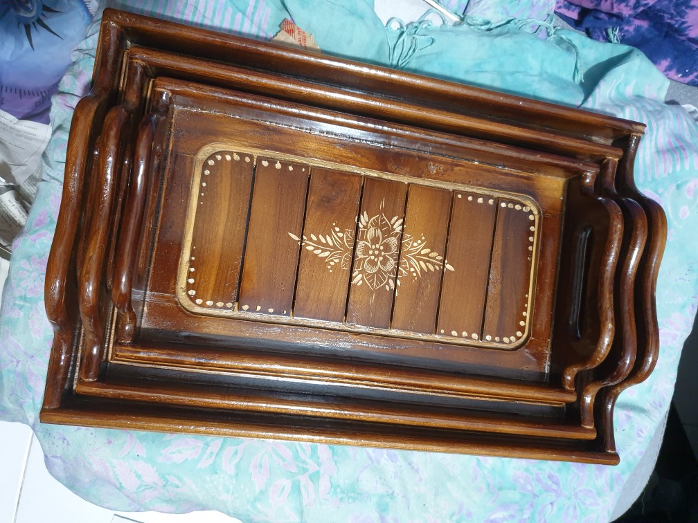 Satu Set Nampan Baki Kotak Kayu Jati Unik Antik Dan Unik