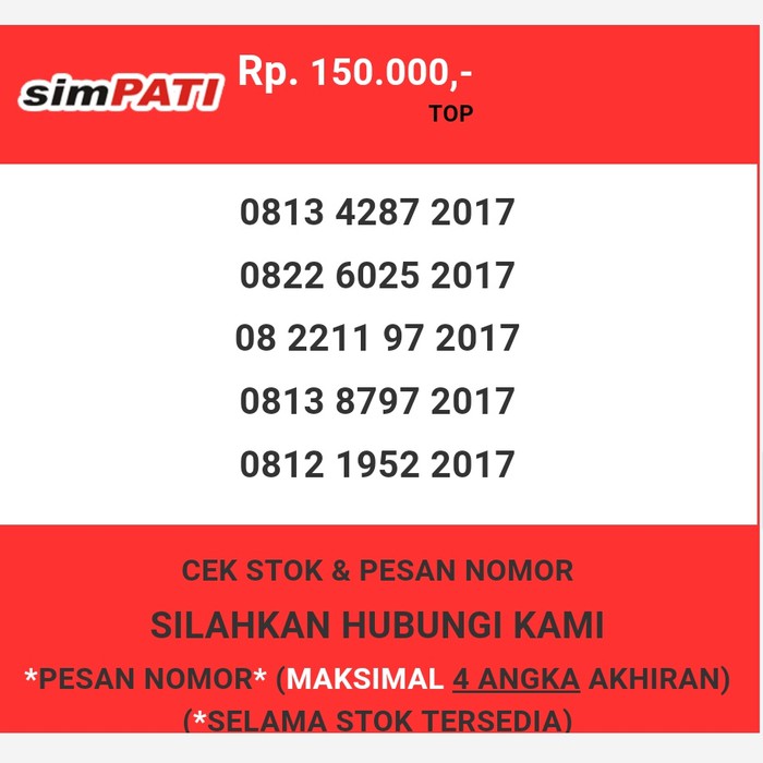 Nomor cantik Telkomsel murah tahun lahir 2017 simpati & loop T0888-150