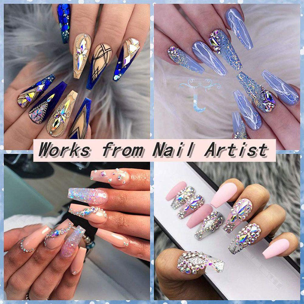 AUGUSTINA Agustina Kuku Berlian Buatan Set DIY Multi Bentuk Dotting Pen AB Kaca Flatback Rhinestones Pesona Shiny Manicure