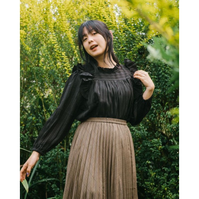 KANYA BLOUSE by Leviora Original Pleated Knit Black Hitam Shirt Rajut Plisket Ruffle Kemeja Korean S