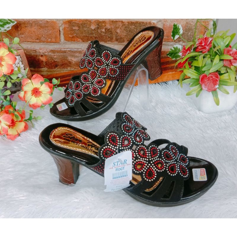 OBRAL wedges calbi merk star hogi hils 3cm dan hils 5cm/sandal cewek murah/wedges murah/wedges terlaris/sandal wedges cewek-Hils bunga