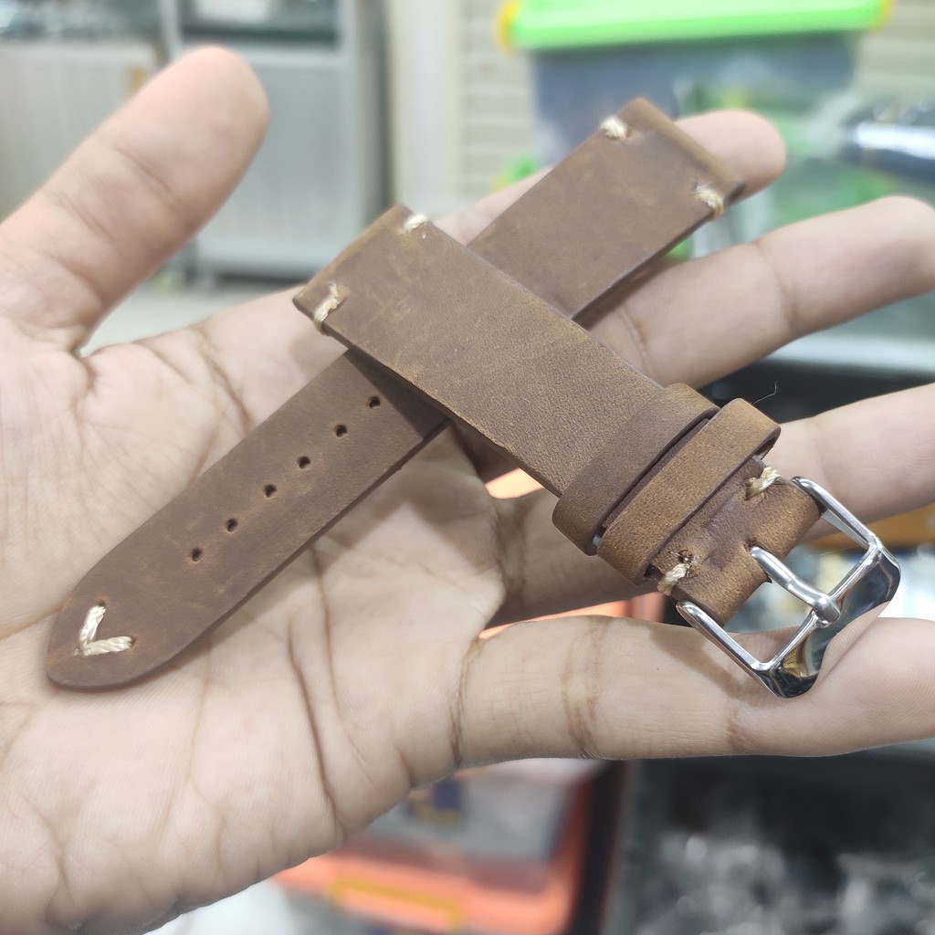 STRAP TALI KULIT LEATHER ASLI JAM TANGAN ZORRO 20MM 22MM BROWN.