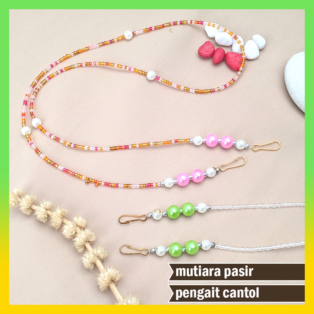 KALUNG MASKER HIJAB MANIK MANIK MONTE MUTIARA KECIL || GANTUNGAN TALI MASKER JILBAB PASIR & PIPA