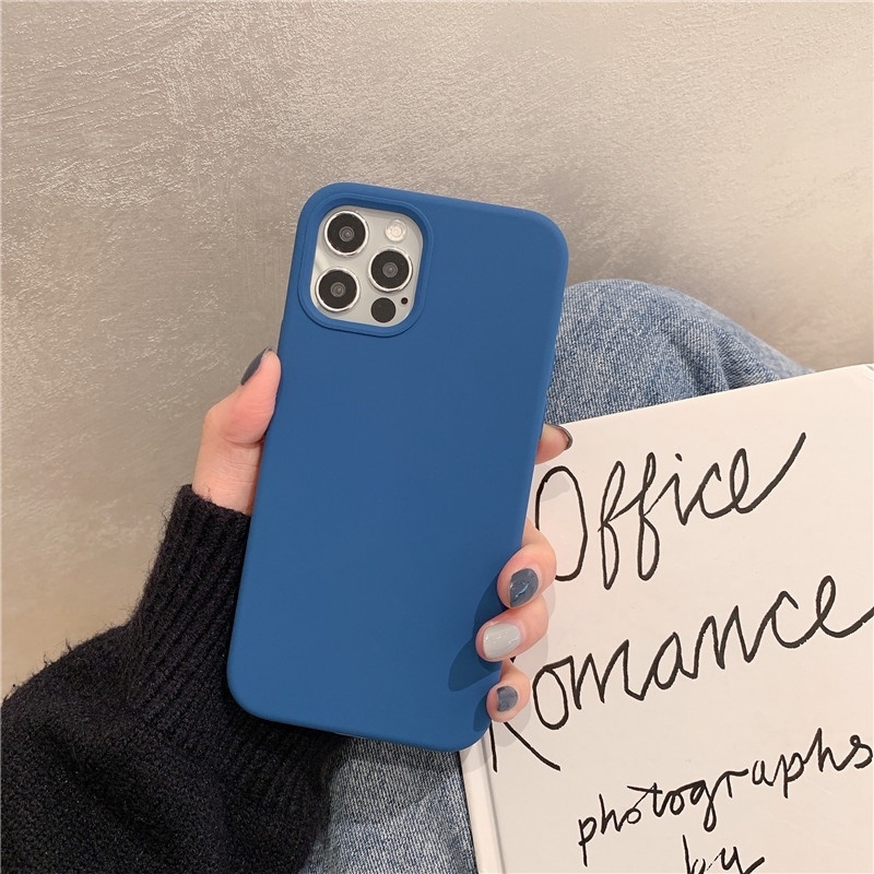 Soft Case Bahan Silikon Cair Warna Biru Untuk iPhone 11 12 13 14 Pro Max X XR XS Max 6 6S 7 8 Plus