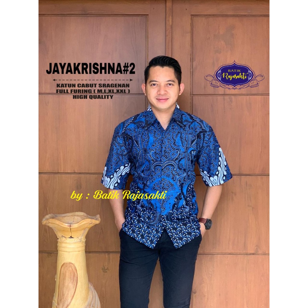 JAYAKRISHNA Kemeja Batik Pria Lengan Pendek Katun Halus FULL FURING Rajasakti