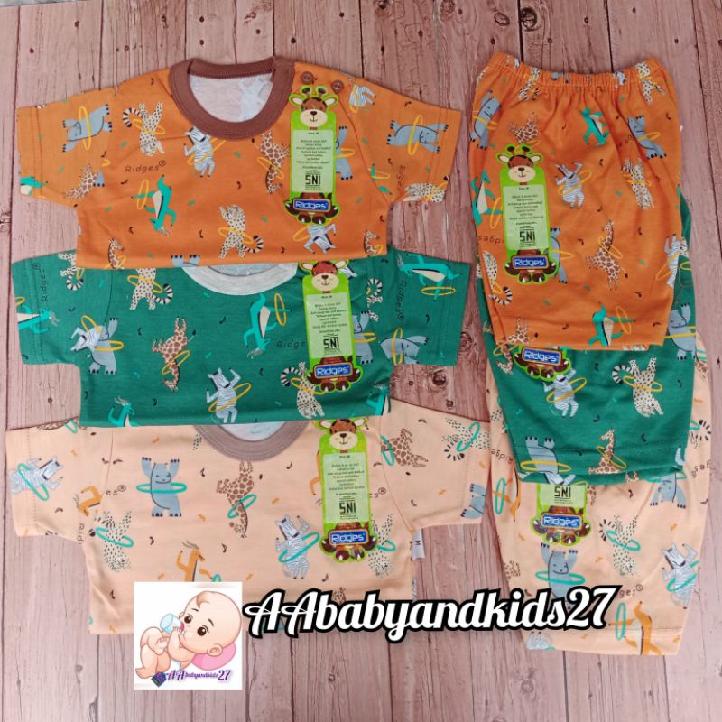 3Pasang Setelan Ridges Lengan Pendek Kancing Bahu FullPrint Dino Parasut Ukuran S M L XL SNI