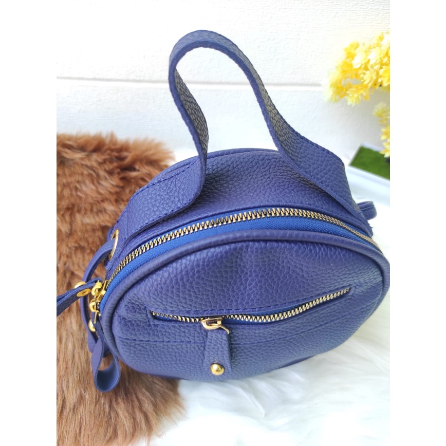 Tas Selempang Wanita Bulat Sling Bag Papirut Kulit jeruk