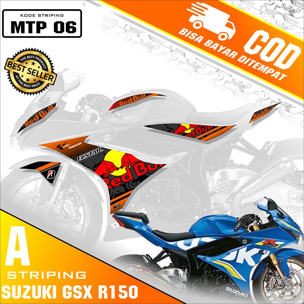 (TERMURAH) Sticker Striping Suzuki GSX 150 R Semi Full-Stiker Motor Suzuki GSX R Desain Red Bull 06