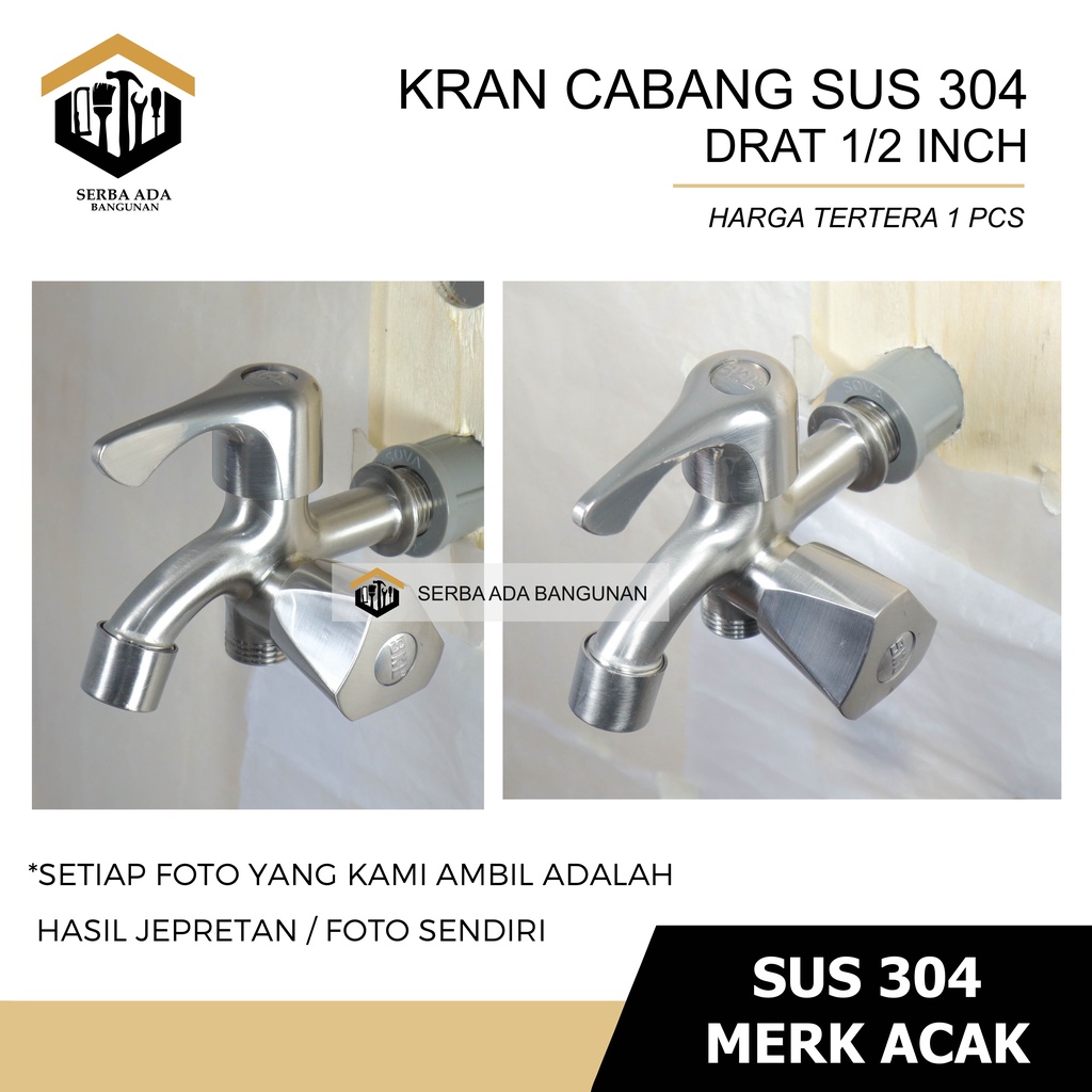 KRAN CABANG 2 LUBANG / DOUBLE (BODY FULL SUS 304 STAINLESS STEEL) ANTI KARAT KOROSI RAPUH RETAK