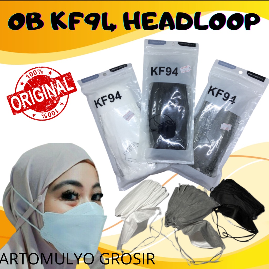 MASKER HIJAB CAREION ORLEE DUCKBILL KF94 KF HEADLOOP KOREA HITAM PUTIH ABU ABU Isi 10pcs per pack Original