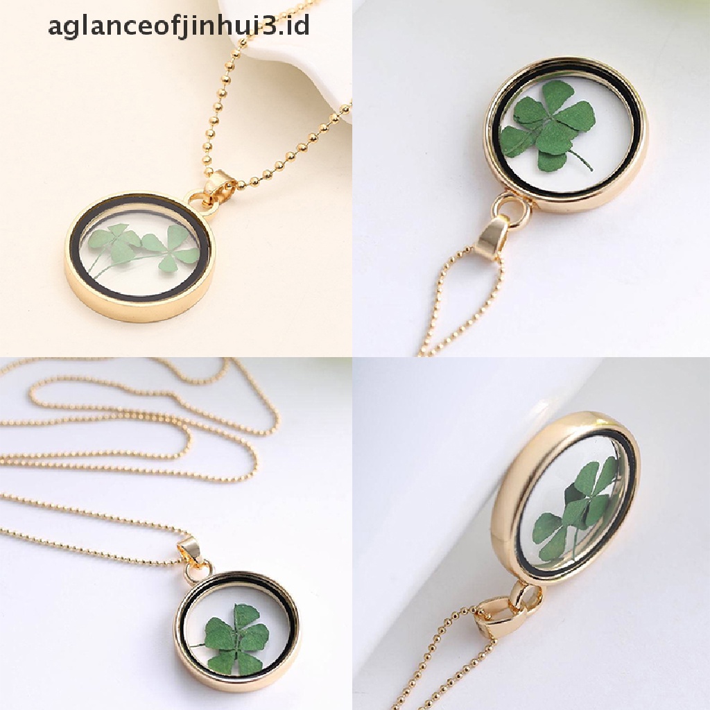 Liontin Bunga Clover Kering Natural Bahan Resin