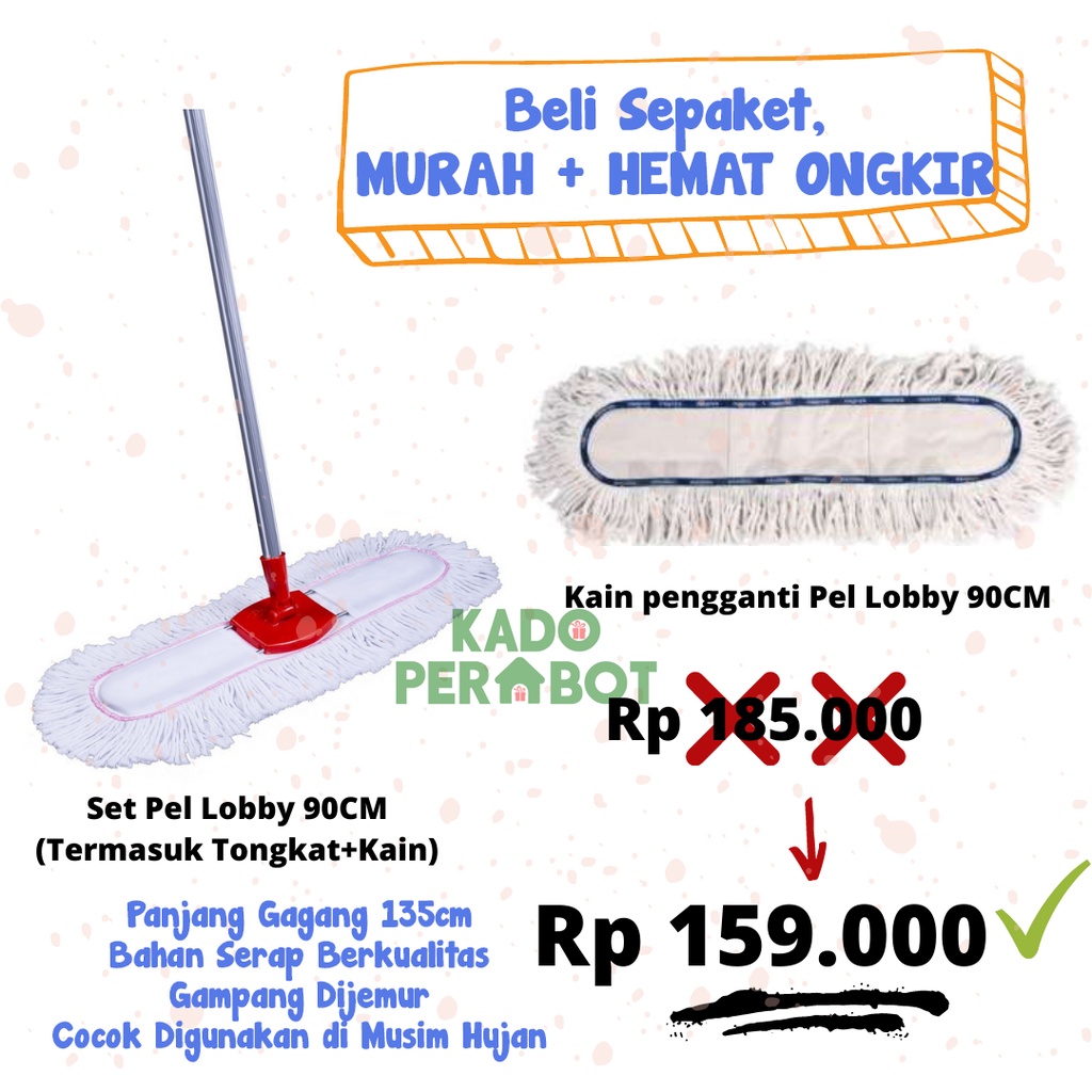 Pel loby dragon 90cm - pel panjang - sapu panjang kantor - pel lebar - refill pel 90cm