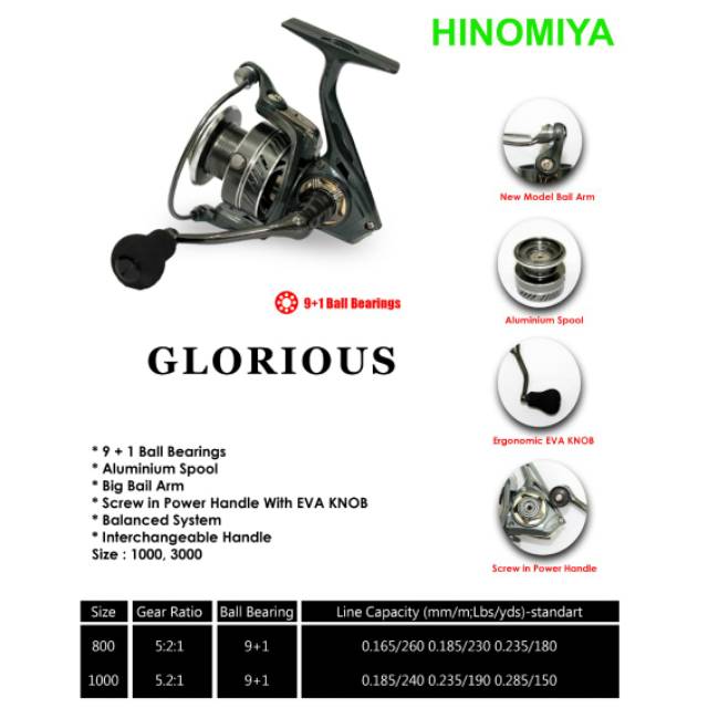 Reel pancing power handle hinomiya glorious 1000 3000 murah laris semarang