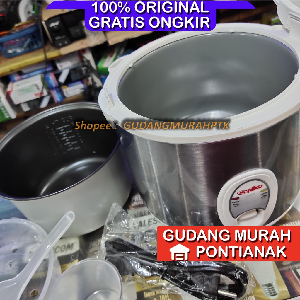 Magic Com niko Motif Silver Putih Polos /Rice Cooker niko NK 12 / penanak nasi 1,2 Liter serbaguna memasak sekaligus menghangatkan