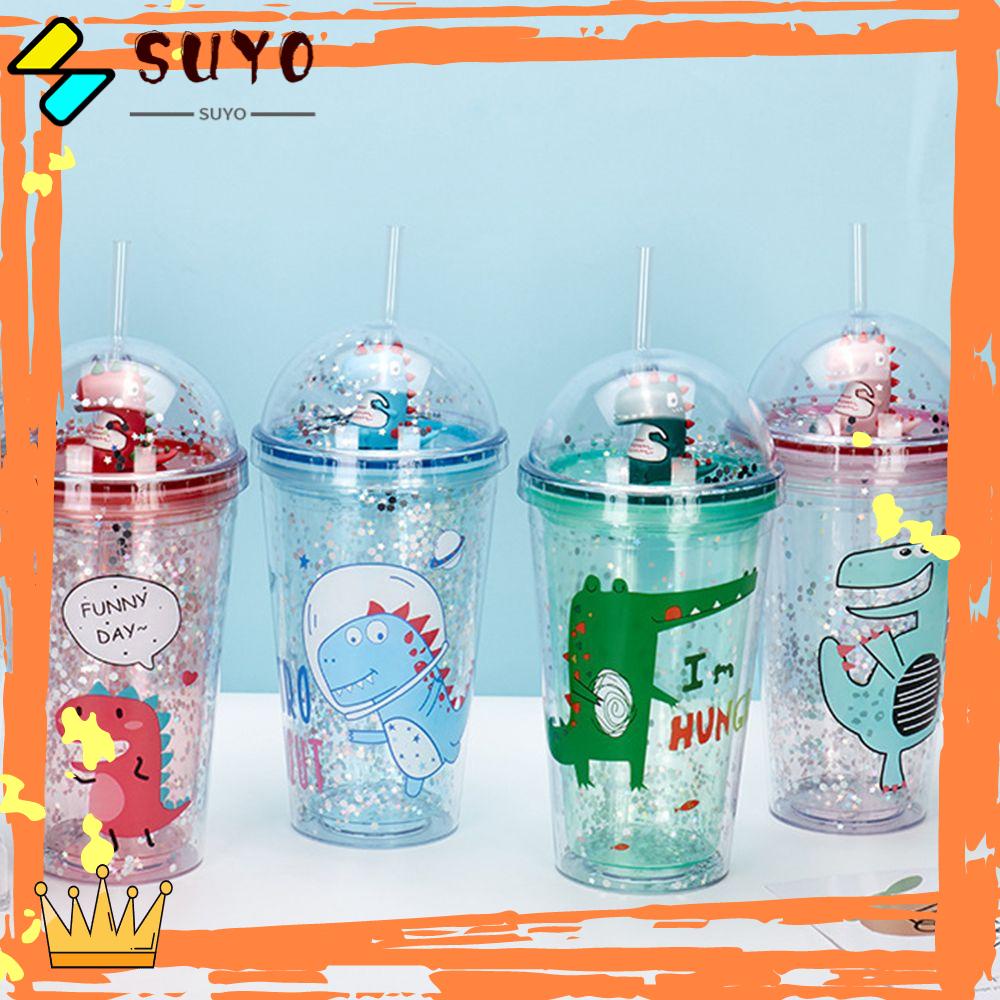 Suyo Botol Minum Portable 450ml Motif Dinosaurus Dengan Sedotan Untuk Musim Panas