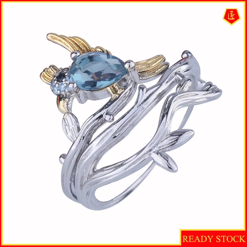[Ready Stock]New Bird Two-Tone Diamond-Studded Ring Retro Gothic Style