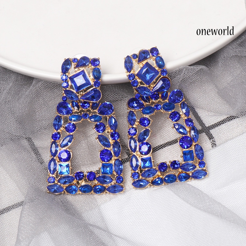 OW# Women Rhinestone Hollow Out Geometric Dangle Ear Stud Earrings Jewelry Gift