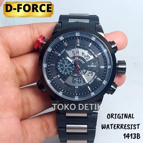 JAM TANGAN PRIA LAKI LAKI  COWOK ANTI AIR RANTAI DUAL TIME D-FORCE 1917 ORIGINAL KASUAL CASUAL FASHI