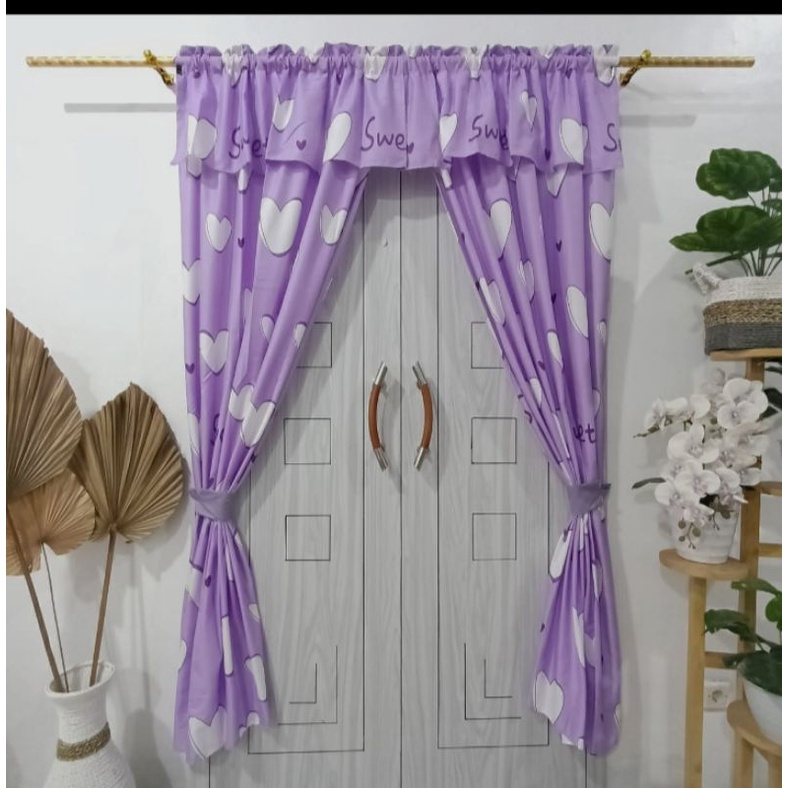 gorden serut jendela dan pintu minimalis motif love purpel ungu lilac / GORDEN MINIMALIS
