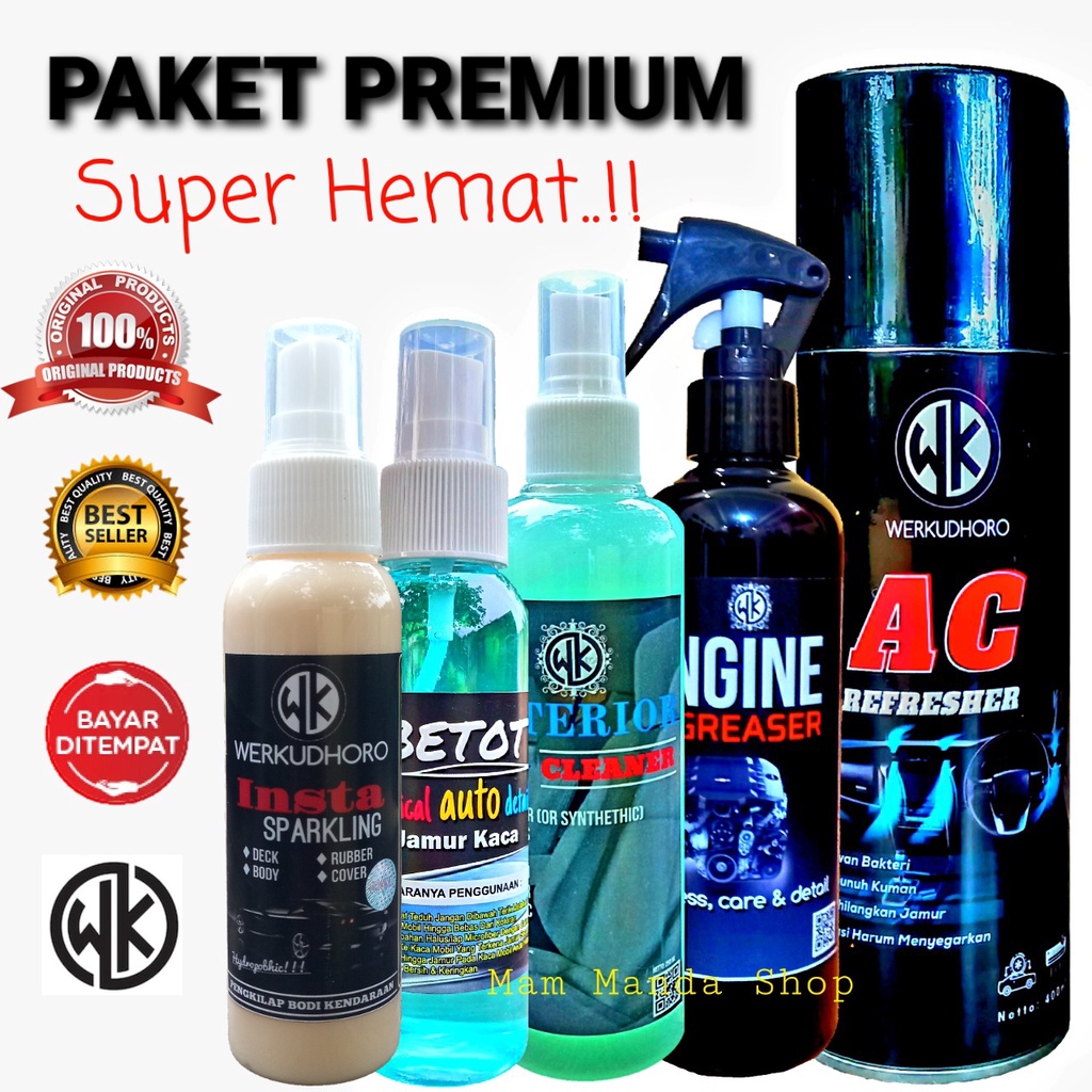 PAKET PREMIUM WK / INSTA SPARKLING / ENGINE DEGREASER / AC REFRESHER / INTERIOR CLEANER / BETOT PEMBERSIH JAMUR KACA / PENGKILAP / PEMBERSIH / PENYEGAR AC MOBIL / POLES MOBIL