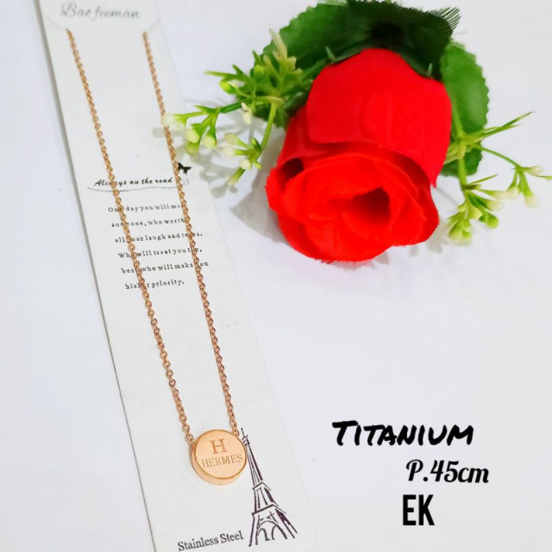 Kalung TITANIUM PREMIUM plat logo brand simple&amp;elegan,tidak karat *COD*