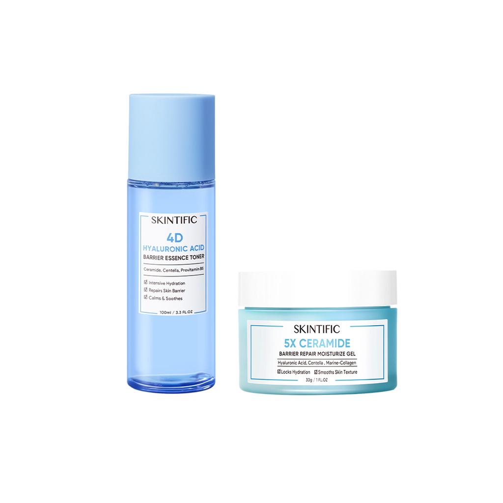 【Skintific Outlet Official】SKINTIFIC Barrier  Set - 4D Hyaluronic Acid Barrier Essence Toner &amp; 5X Ceramide Barrier  Moisture Gel (Toner Pelembab+Pelembab Wajah)