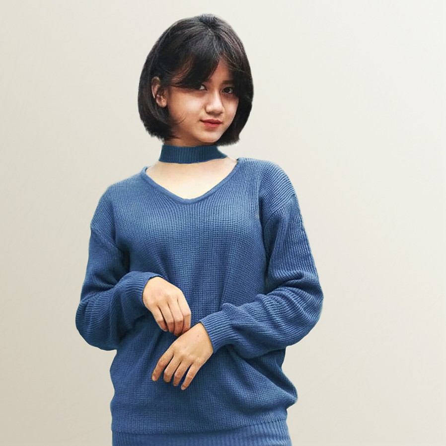 Jasmine Sweater Choker Knit Jasmeen Atasan Kekinian 