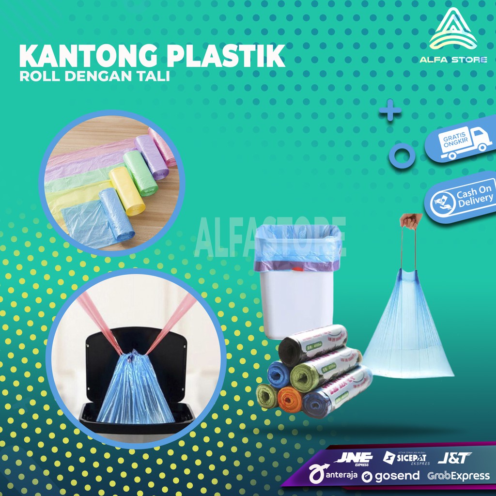 Kantong Plastik Sampah Besar Gulung Serbaguna 1 Roll Dengan Tali