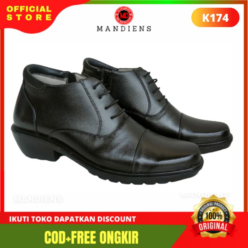 MANDIENS Sepatu Pria Kulit Asli PDH Semi Boot Medali K174 Model Pantofel Formal Pdh Resleting Tali Aktif Berkualitas Terbaik Branded