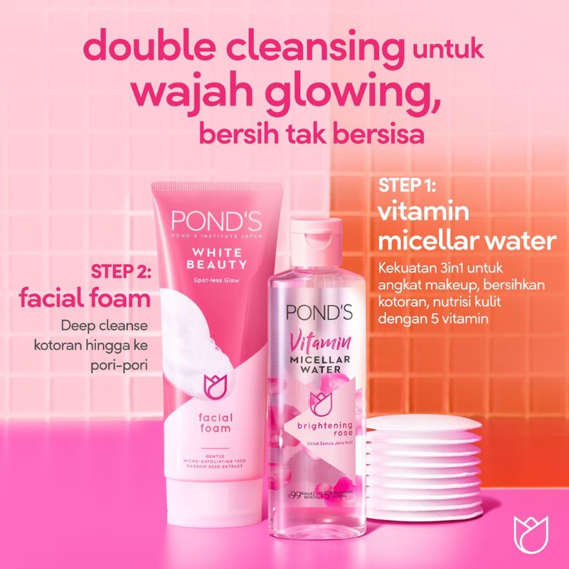 Ponds Vitamin Micellar Water Makeup Remover Brightening Rose 55 ml  For All Skin Type