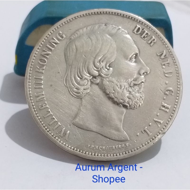 SW32.5G-1.. 1 PC KOIN PERAK KUNO ASLI 2.5 G WILLEM III KONING - TH 1861. ( TAHUN JARANG). -- SILVER 
