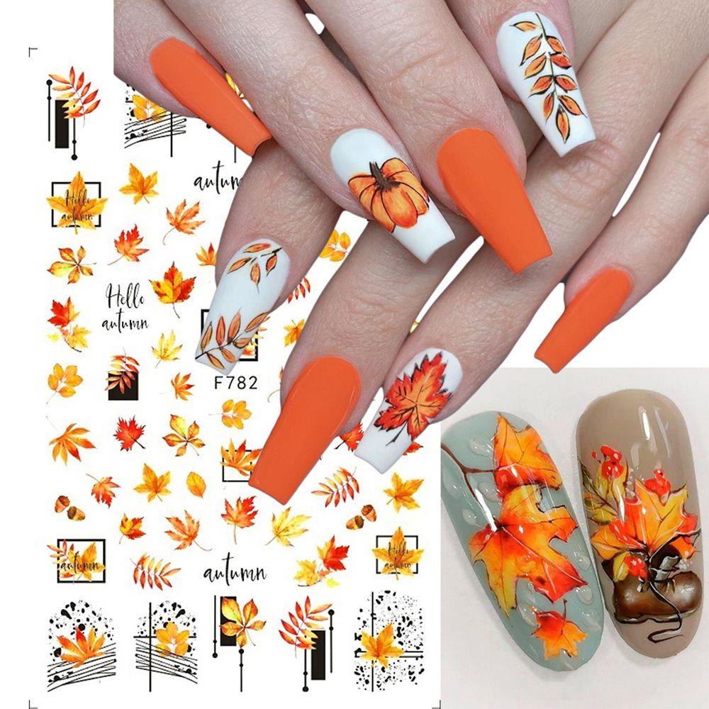 R-bunga Stiker Kuku DIY Manicure Gold Perekat Decals Musim Gugur