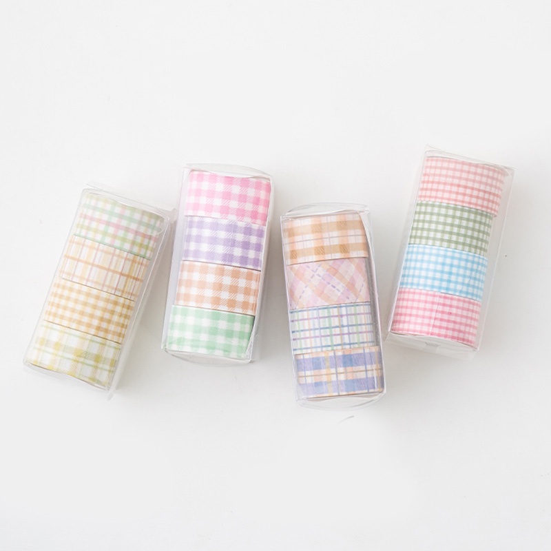 4 Rolls Retro Pure Color Grid Washi Tape Student Handbook Deco DIY Masking Tape