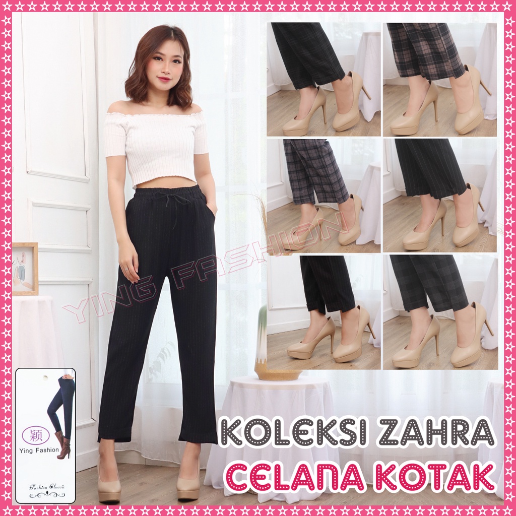 Celana Bahan Zahra Import Terbaru / celana fashion wanita import / celana kotak wanita