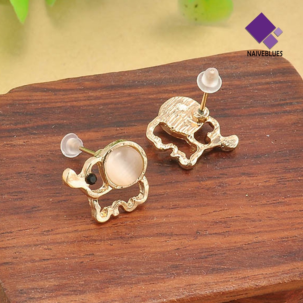 Anting Stud Bentuk Gajah Opal Tiruan Untuk Wanita