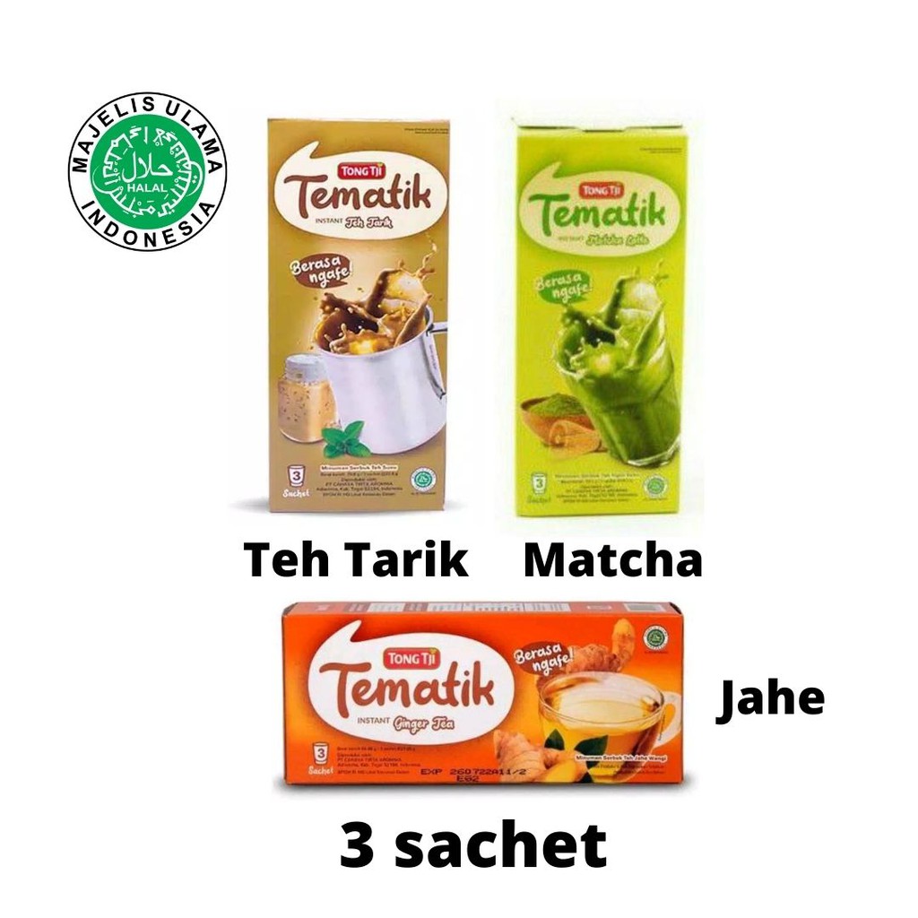 Tong Tji Tematik isi 3 sachet Teh Matcha / Teh Tarik / Jahe / Ginger