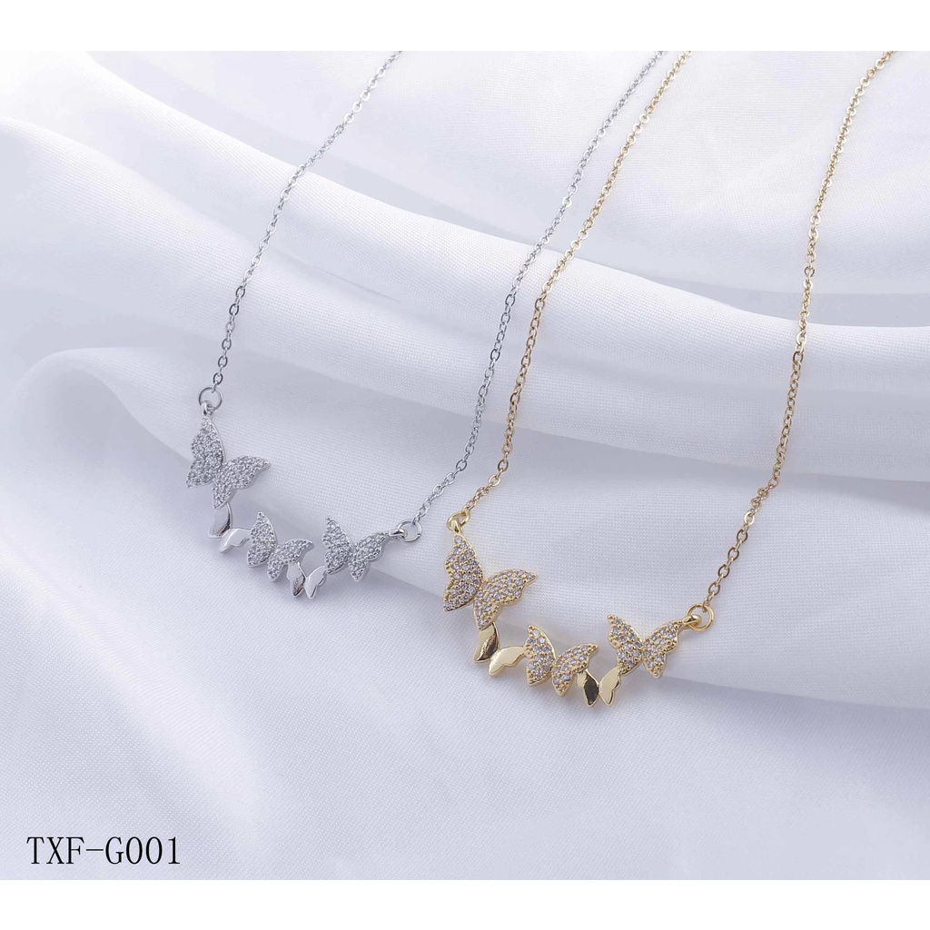 Set Titanium Kalung/Anting Kupu-kupu Permata Perhiasan Fashion G001