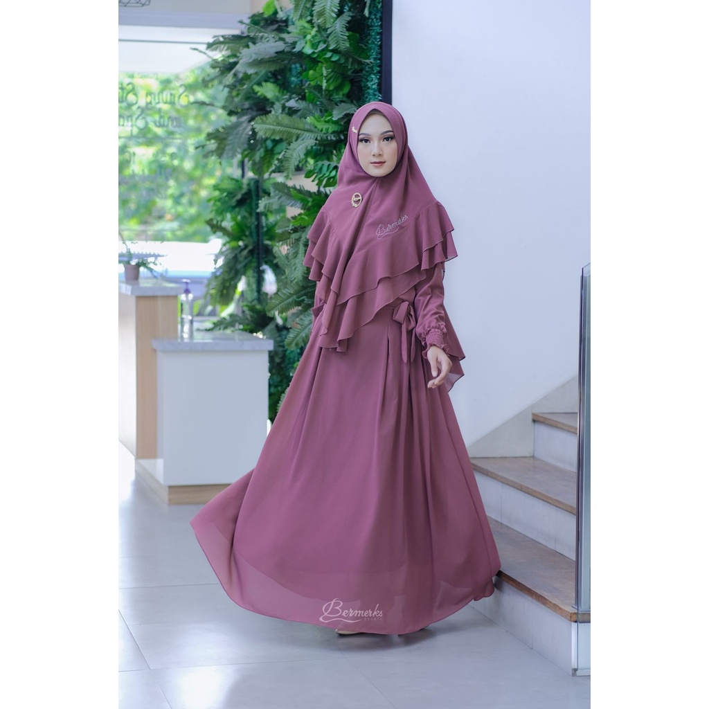 GAMIS FATIMAH BERMERKS SYARI CERUTY BABYDOLL SET KHIMAR  CLODIA SET SYARI SYAFANA NAHLA baju muslim modis modern khimar antem hitam putih