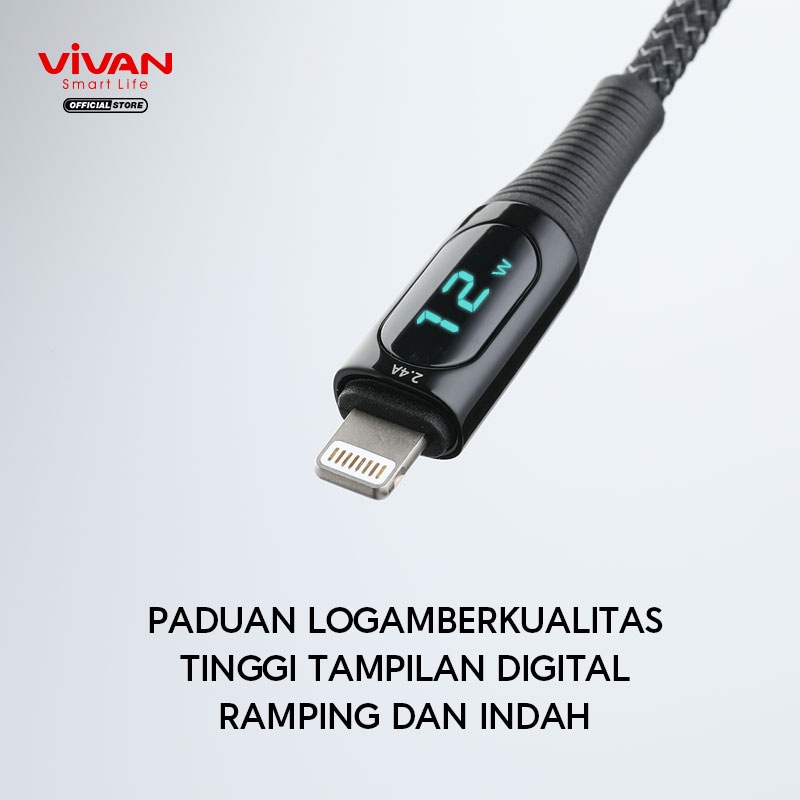 VIVAN Kabel Data 100cm USB To Type C 40W 5A / USB To Lightning 12W 2.4A Fast Charging Smart LED Display VIC100 / VIL100 Garansi 1 Tahun