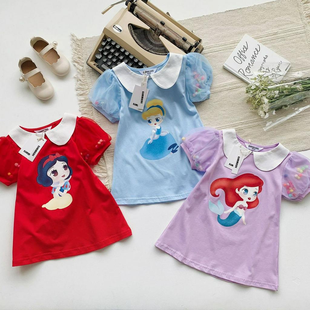 Dress Tshirt Anak Perempuan Motif Collar Princess Lengan Balon Tile Bola