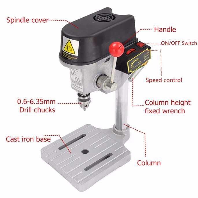 Mesin Bor Duduk Mini Drill Press 0.6-6.5mm 340W 16000RPM - Silver