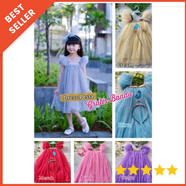 DRESS TUTU  PRINCESS CANTIK 2-7 TAHUN GRATIS BANDO / DRESS TUTU ANAK GAMAR / GAUN PESTA ANAK PREMIUM